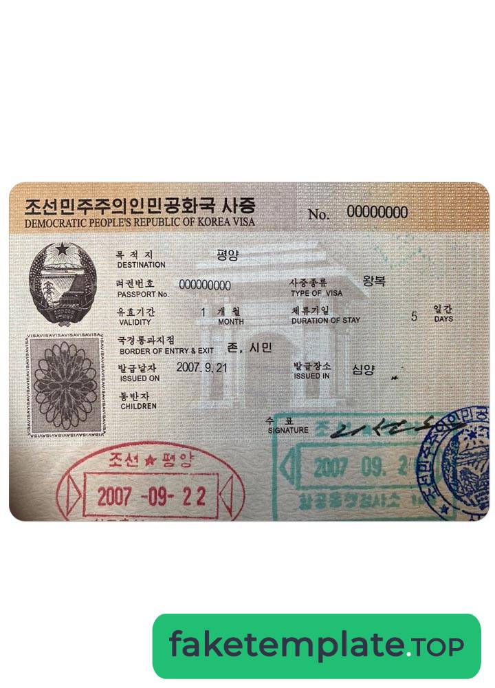 Feature of fake KOREA visa example